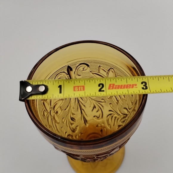 Vintage Indiana Glass Amber Sandwich Pattern Footed Water Goblets 6" Set of 2 - Picture 9 of 9